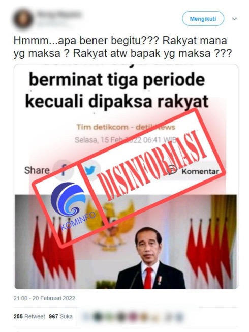 Foto Tangkapan Layar Berita Detik.com “Jokowi: saya tidak berminat tiga periode kecuali dipaksa rakyat”