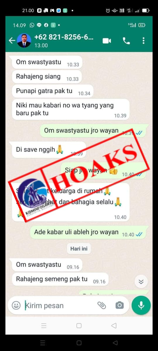 BEREDAR TANGKAPAN LAYAR AKUN WHATSAPP YANG MENGGUNKAN FOTO PROFIL DAN MENGATASNAMAKAN ANGGOTA BAWASLU KABUPATEN BULELENG.