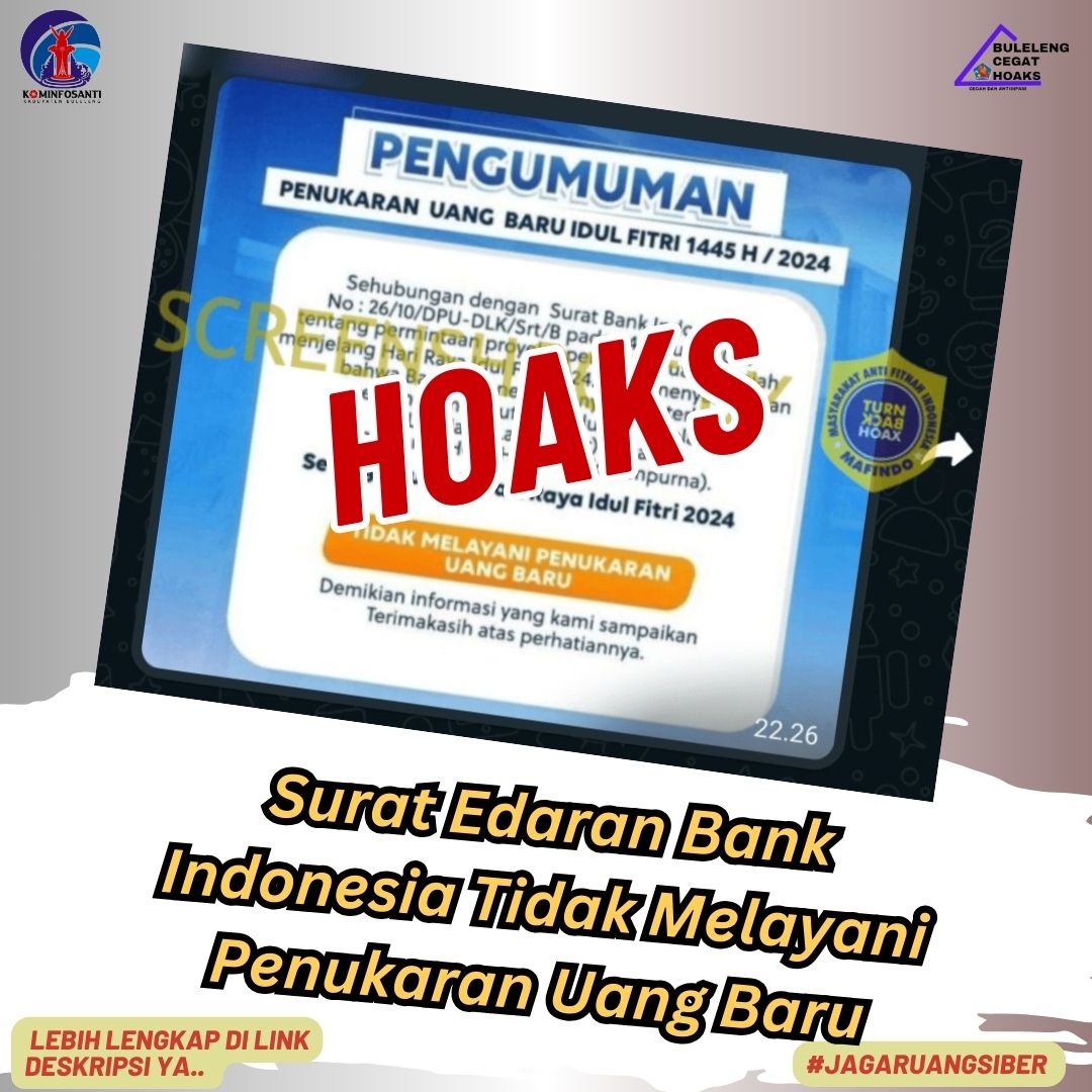 Surat Edaran Bank Indonesia Tidak Melayani Penukaran Uang Baru