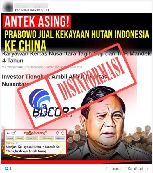 Prabowo Jual Kekayaan Hutan Indonesia ke Cina