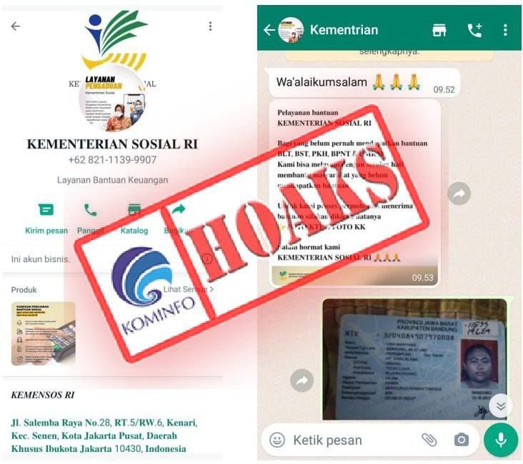 Akun WhatsApp Mengatasnamakan Kementerian Sosial Republik Indonesia