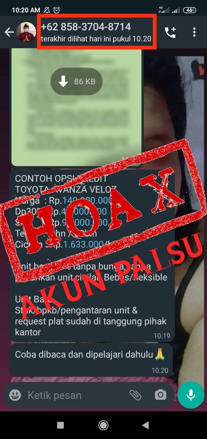 Tersebar tangkapan layar akun whatsapp yang mengatasnamakan Sekretaris DPMD Buleleng