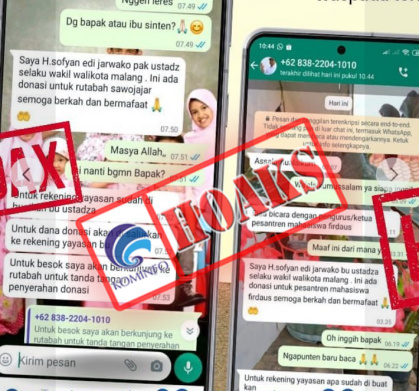 Akun WhatsApp Mengatasnamakan Wakil Wali Kota Malang Ir. H. Sofyan Edi Jarwoko