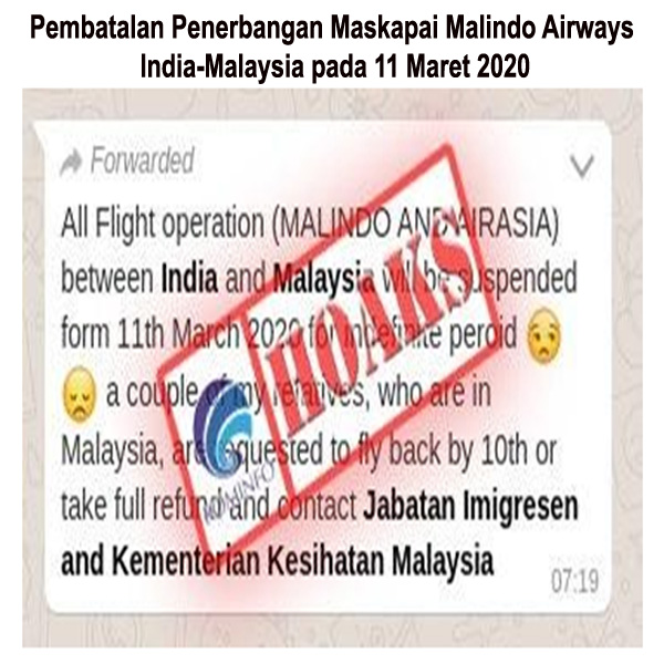 Pembatalan Penerbangan Maskapai Malindo Airways India-Malaysia pada 11 Maret 2020