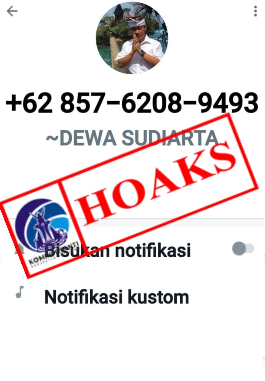 Tersebar tangkapan layar akun whatsapp yang menggunakan foto profil dan mengatasnamakan Kepala Dinas Perdagangan Perindustrian dan Koperasi Usaha Kecil dan Menengah Kabupaten Buleleng.