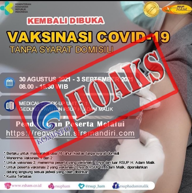 Informasi Vaksinasi Covid-19 di RSUP HAM pada 30 Agustus 2021 - 3 September 2021