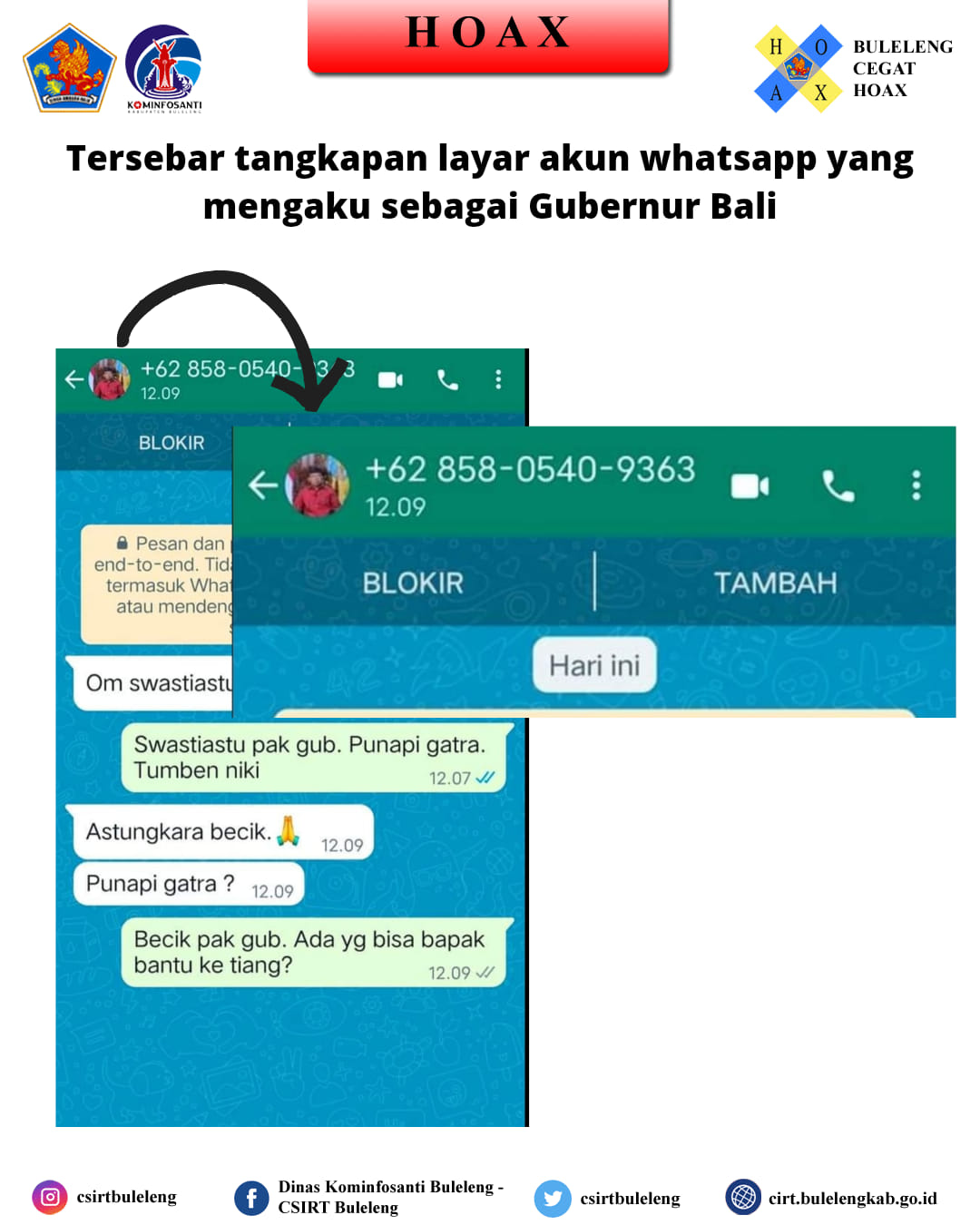 Tersebar akun whatsapp yang menggunakan foto profil dan mengaku sebagai Gubernur Bali