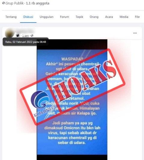 Omicron adalah Akibat dari Keracunan Chemtrail yang Disebarkan Pesawat