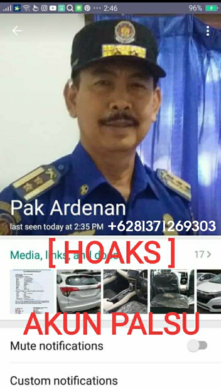 Tersebar tangkapan layar akun whatsapp yang mengatasnamakan Bapak Gede Ardenan