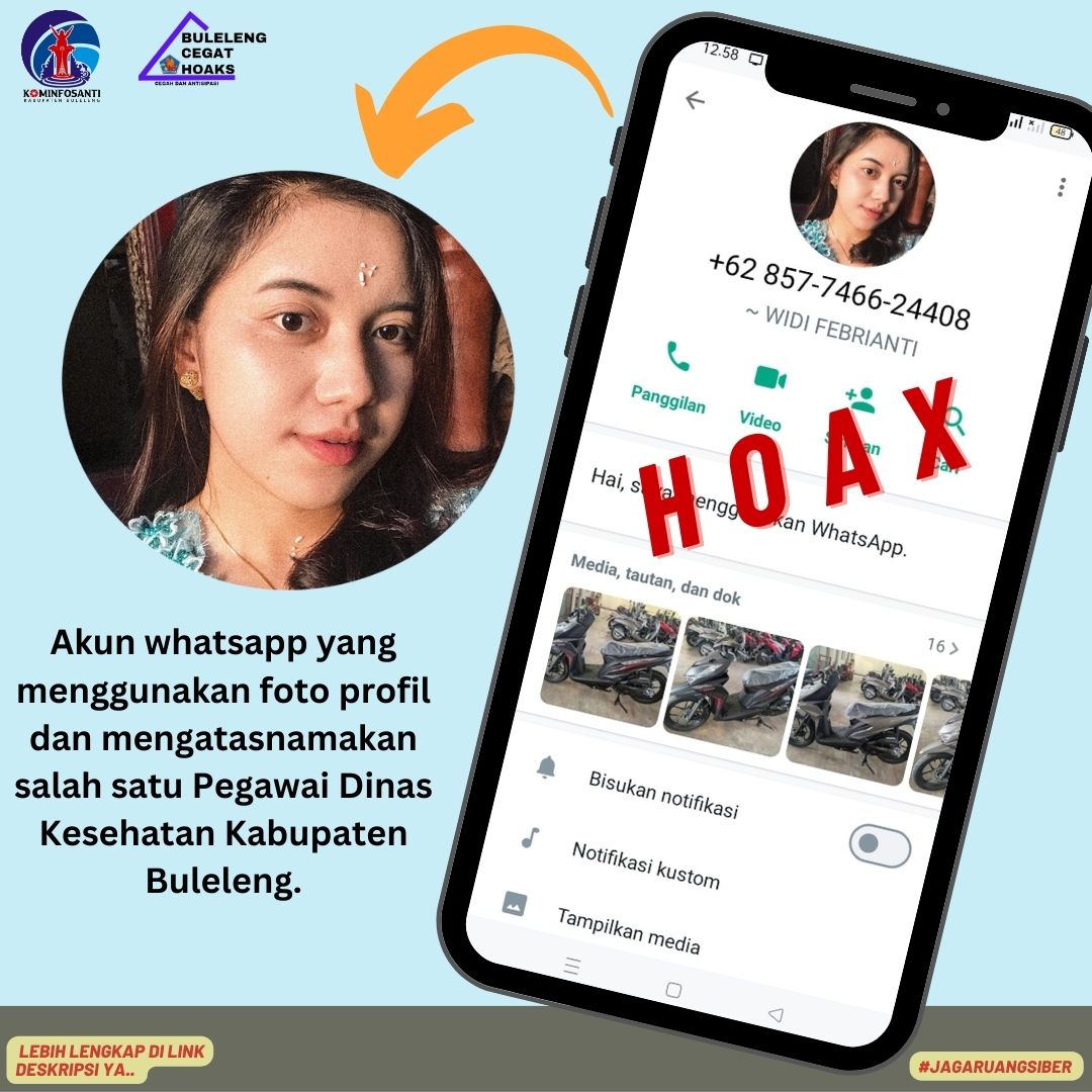 Akun whatsapp yang menggunakan foto profil dan mengatasnamakan salah satu Pegawai Dinas Kesehatan Kabupaten Buleleng.