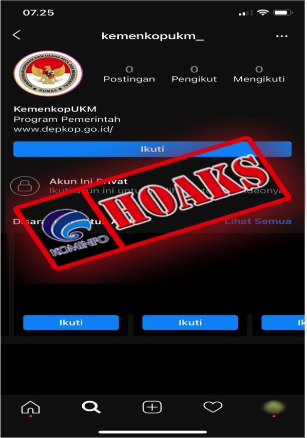 Akun Instagram Mengatasnamakan Kemenkop UKM