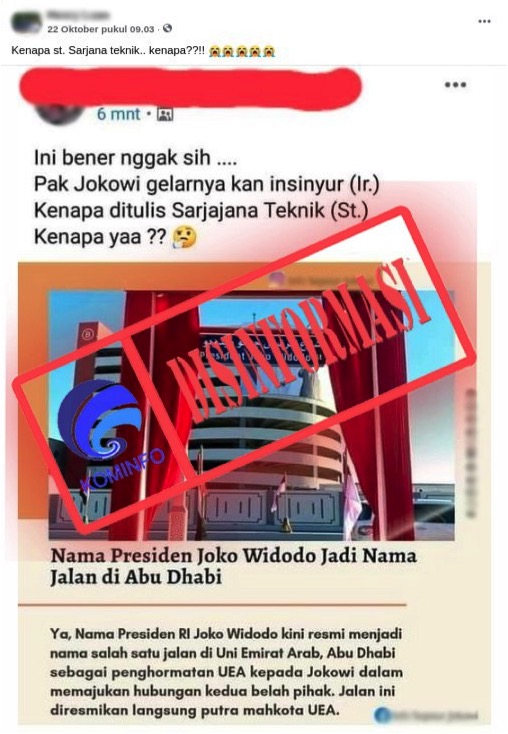 Pak Jokowi Bergelar Sarjana Teknik pada Papan Nama di Abu Dhabi