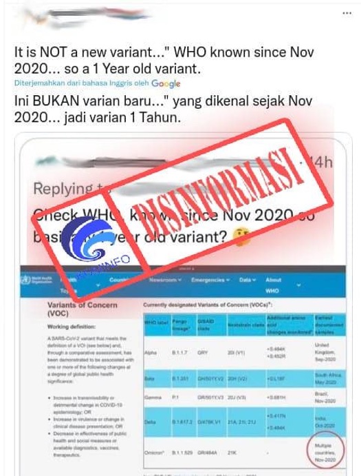 Omicron Bukan Varian Baru karena WHO sudah Mendeteksi pada 2020