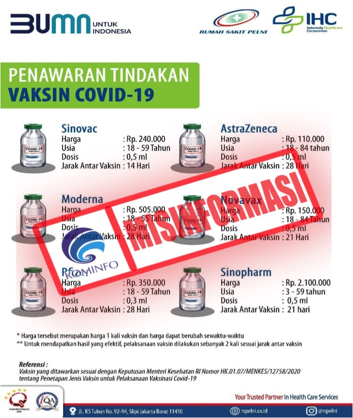 Informasi Daftar Harga Pelayanan Vaksin Covid-19 RS Pelni