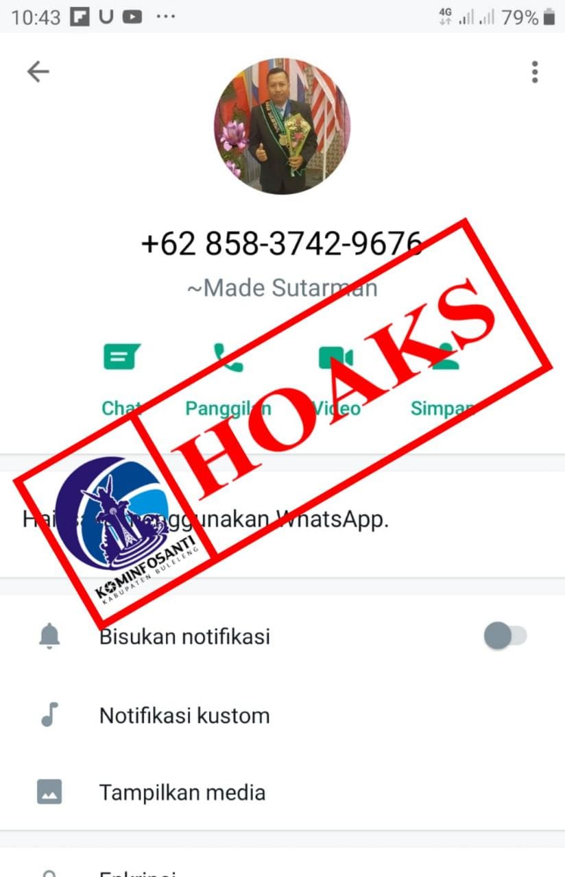 Tangkapan Layar Akun WhatsApp Mengatasnamakan Perencana Ahli Muda, Dinas Pertanian Kab. Buleleng