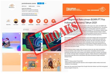 Akun Instagram dan Informasi Lowongan Kerja Mengatasnamakan PT Pos Indonesia (Persero)