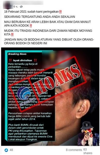 Alasan Mudik Dilarang karena Kondisi Keuangan Perbankan Mengkhawatirkan