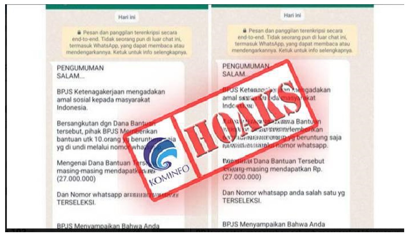 Bantuan BPJamsostek Senilai Rp27 Juta Melalui Pesan WhatsApp