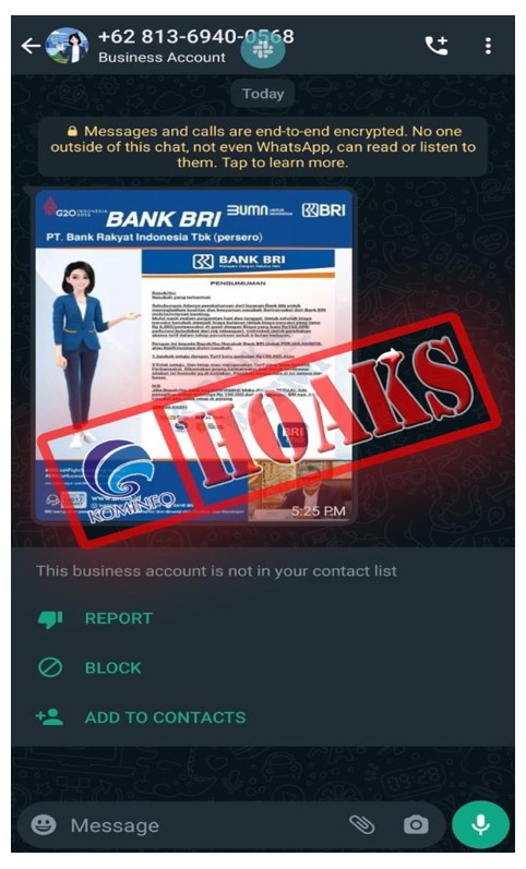 Broadcast Layanan Pesan Bergambar pada WhatsApp yang Menampilkan Foto Direktur Utama BRI