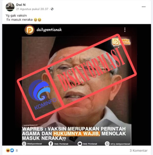 Ma'ruf Amin Sebut yang Menolak Vaksin Masuk Neraka