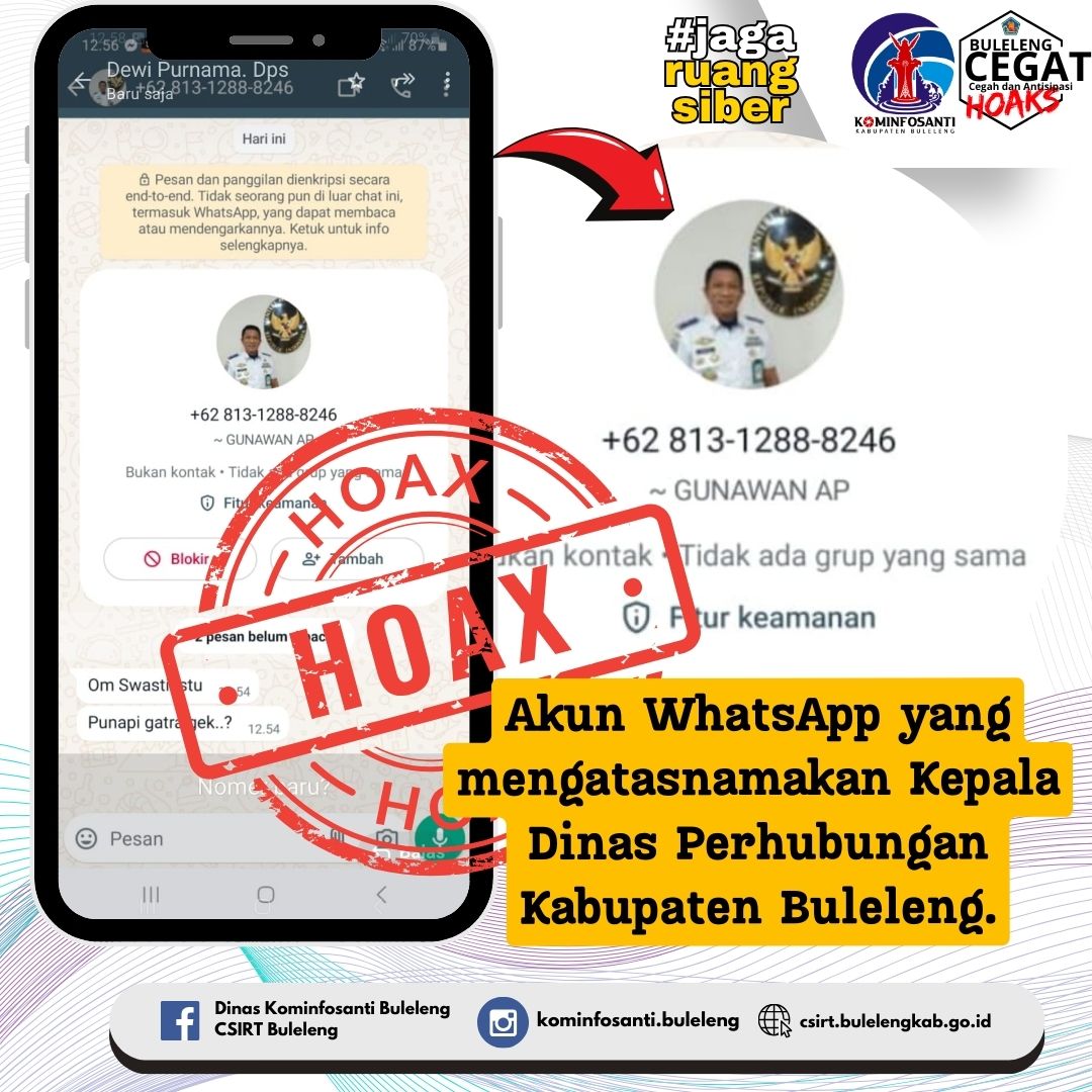 Akun WhatsApp yang mengatasnamakan Kepala Dinas Perhubungan Kabupaten Buleleng.