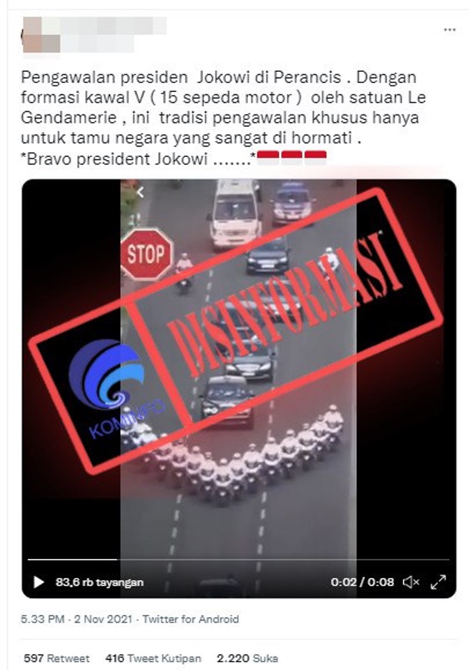 Pengawalan Khusus Presiden Jokowi oleh Satuan Le Gendarmerie di Prancis