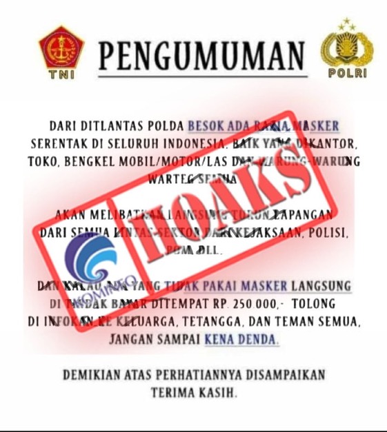 Ditlantas Polda Adakan Razia Masker di Seluruh Indonesia dan Terapkan Denda di Tempat