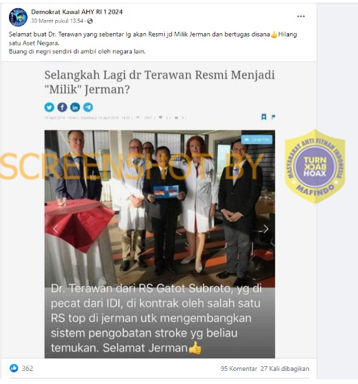 “Selamat buat Dr. Terawan yang sebentar lg akan Resmi jd Milik Jerman dan bertugas disana”