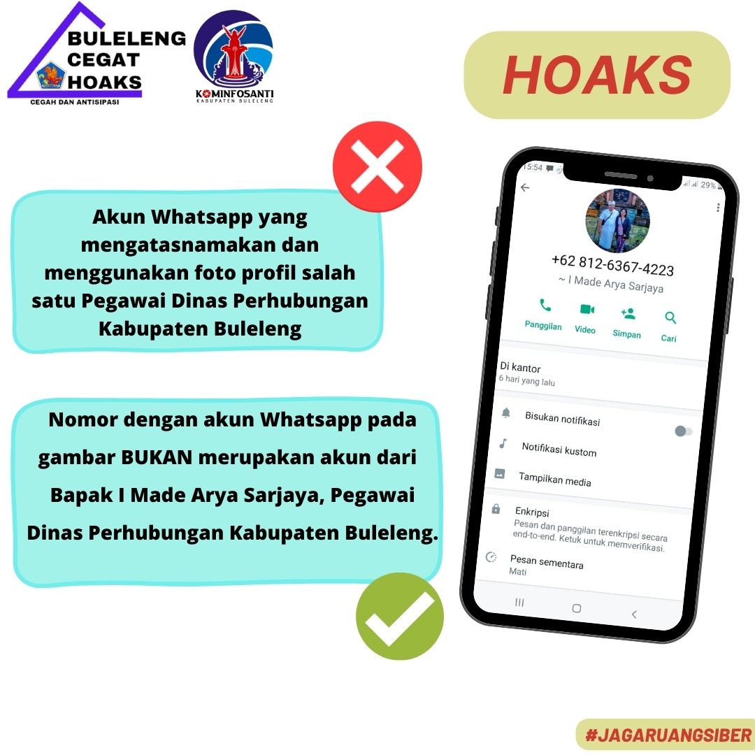 Akun Whatsapp yang mengatasnamakan dan menggunakan foto profil salah satu Pegawai Dinas Perhubungan Kabupaten Buleleng