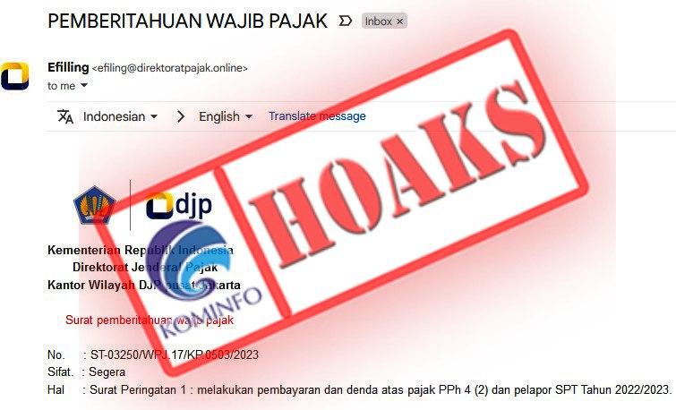 Surat Elektronik Pemberitahuan Wajib Pajak Mengatasnamakan Direktorat Jenderal Pajak (DJP)