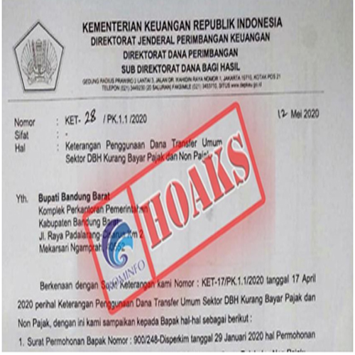 Surat Mengatasnamakan Kemenkeu Mengenai Keterangan Penggunaan Dana Transfer Umum Sektor DBH Kurang Bayar Pajak dan Non Pajak