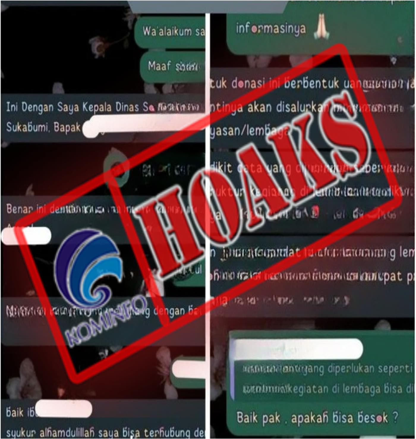 Pesan WhatsApp Mengatasnamakan Kepala Dinas Sosial Kota Sukabumi