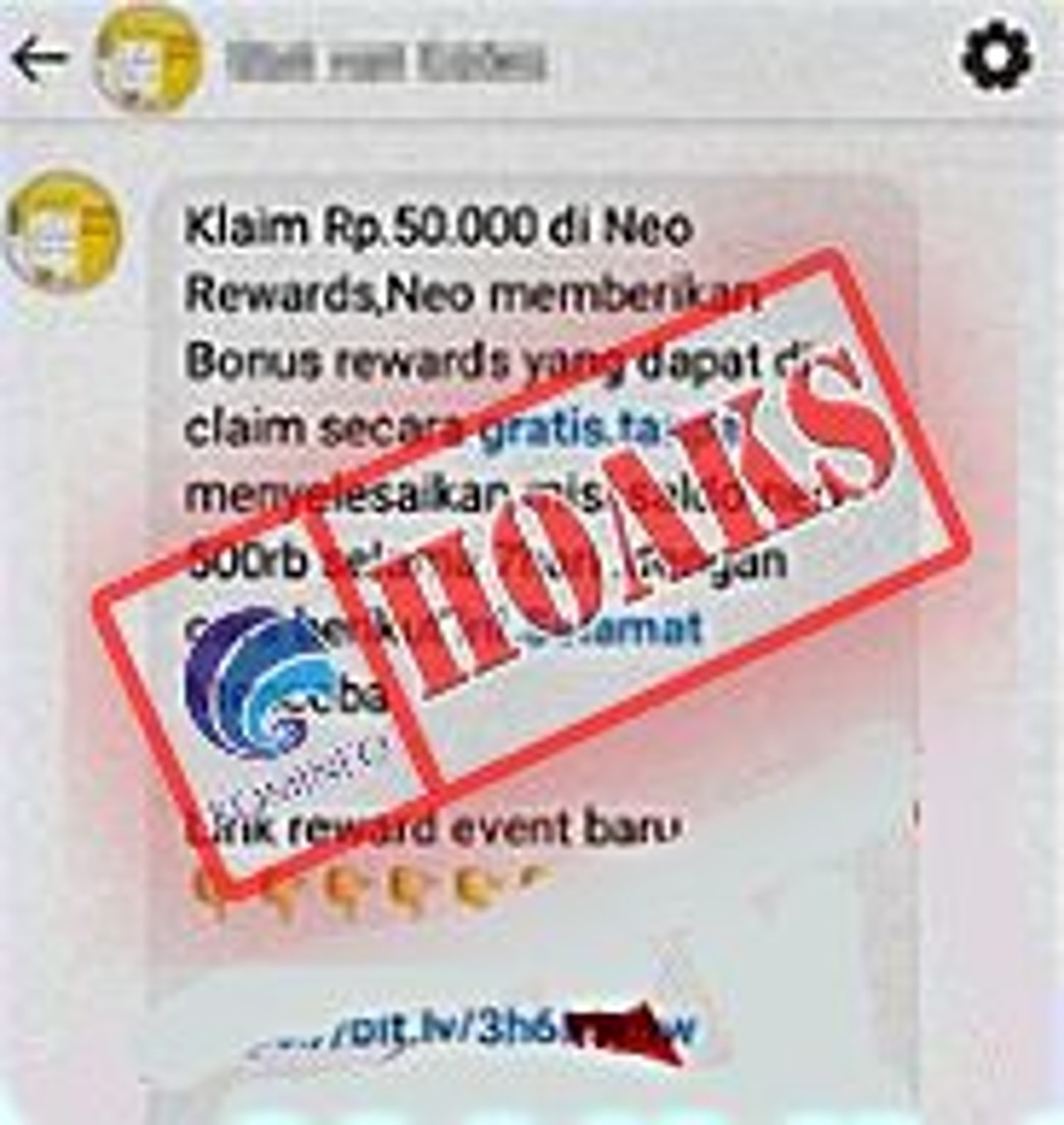 SMS Klaim Rewards Rp 50.000 Mengatasnamakan Bank Neo Commerce