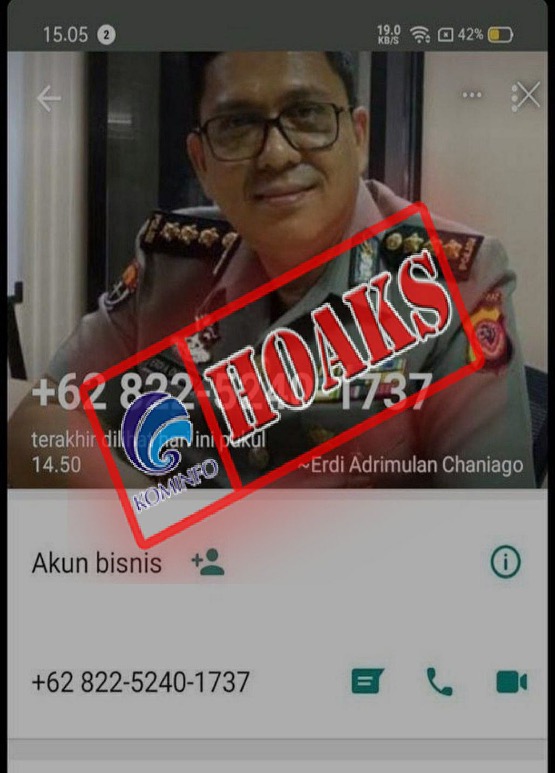 Akun WhatsApp Palsu Mengatasnamakan Kabid Humas Polda Jabar, Erdi Adrimulan Chaniago