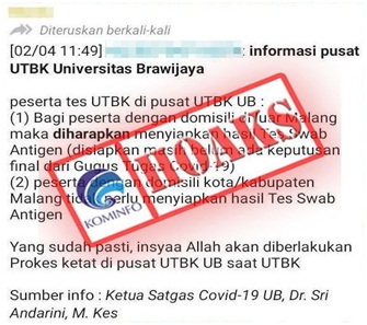 Informasi UTBK Mengatasnamakan Ketua Satgas Covid-19 Universitas Brawijaya