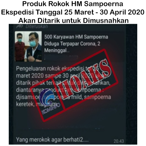 Produk Rokok HM Sampoerna Ekspedisi Tanggal 25 Maret - 30 April 2020 Akan Ditarik untuk Dimusnahkan