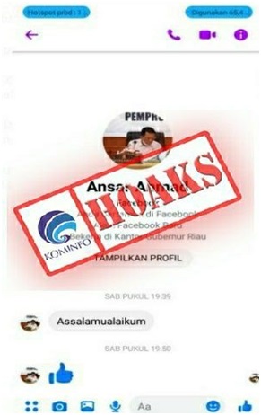 Akun Facebook Mengatasnamakan Gubernur Kepri