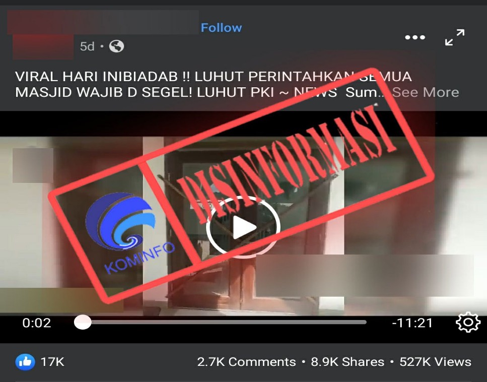 Video Menteri Luhut Perintahkan Semua Masjid Wajib Disegel