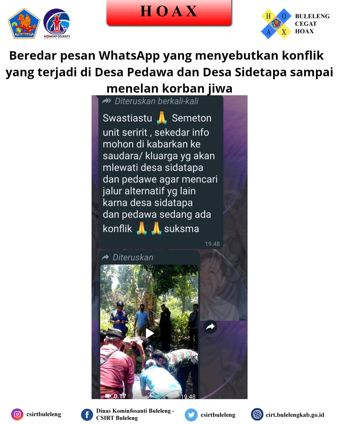 BEREDAR PESAN WHATSAPP YANG MENYEBUTKAN KONFLIK YANG TERJADI DI DESA PEDAWA DAN SIDETAPA SAMPAI MENELAN KORBAN