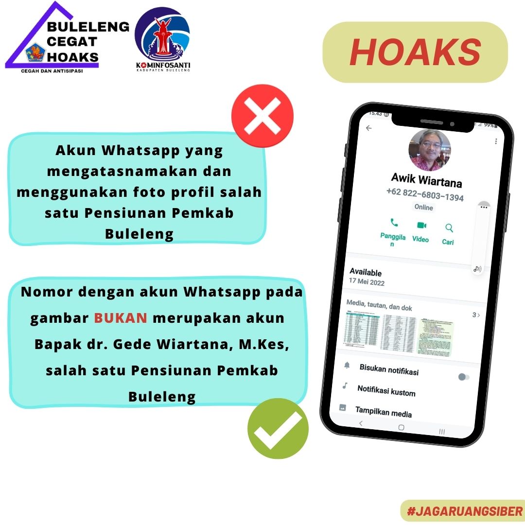 Akun Whatsapp yang mengatasnamakan dan menggunakan foto profil salah satu Pensiunan Pemkab Buleleng