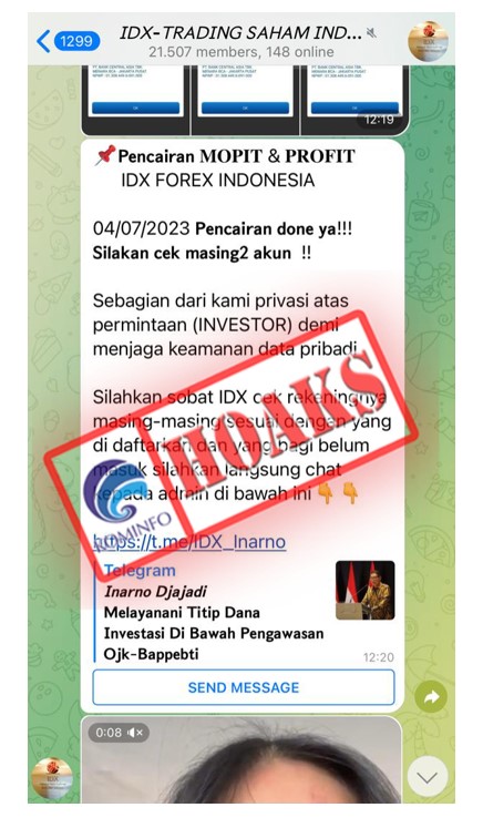 Penawaran Investasi Mengatasnamakan Anggota Dewan Komisioner OJK di Grup Telegram