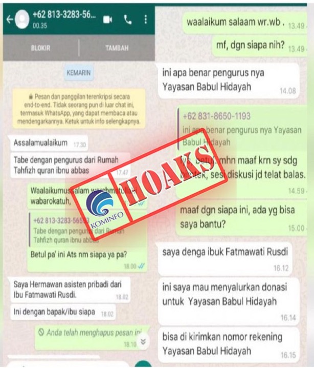 Pesan WhatsApp Wakil Wali Kota Makassar Fatmawati Rusdi Beri Sumbangan ke Pesantren