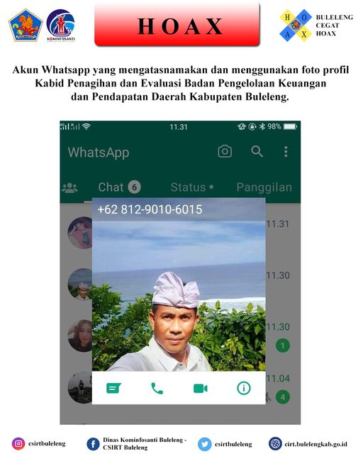 Akun Whatsapp yang mengatasnamakan dan menggunakan foto profil Kabid Penagihan dan Evaluasi Badan Pengelolaan Keuangan dan Pendapatan Daerah Kabupaten Buleleng