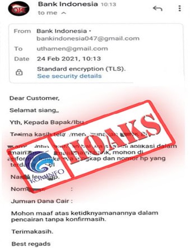 Bank Indonesia Minta Data Pribadi Melalui Email