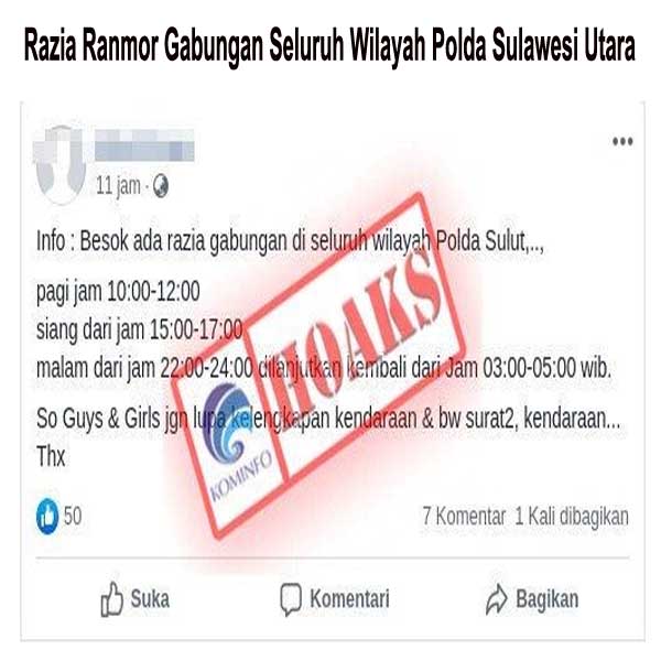 Razia Ranmor Gabungan Seluruh Wilayah Polda Sulawesi Utara