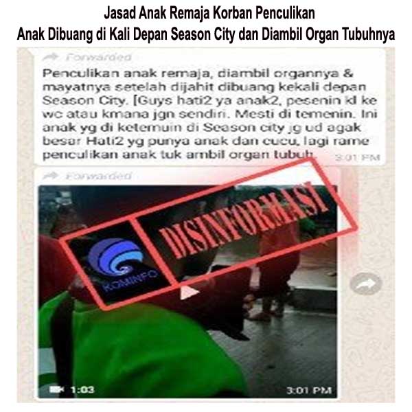 Jasad Anak Remaja Korban Penculikan Anak Dibuang di Kali Depan Season City dan Diambil Organ Tubuhnya