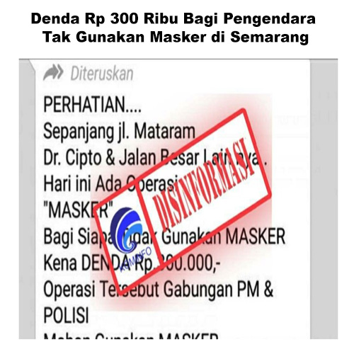 Denda Rp 300 Ribu Bagi Pengendara Tak Gunakan Masker di Semarang