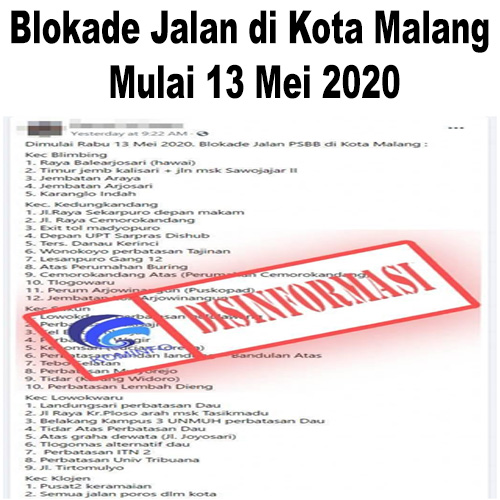 Blokade Jalan di Kota Malang Mulai 13 Mei 2020