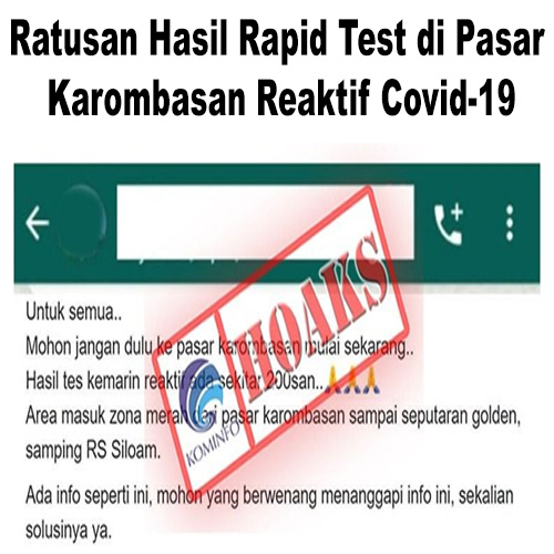 Ratusan Hasil Rapid Test di Pasar Karombasan Reaktif Covid-19