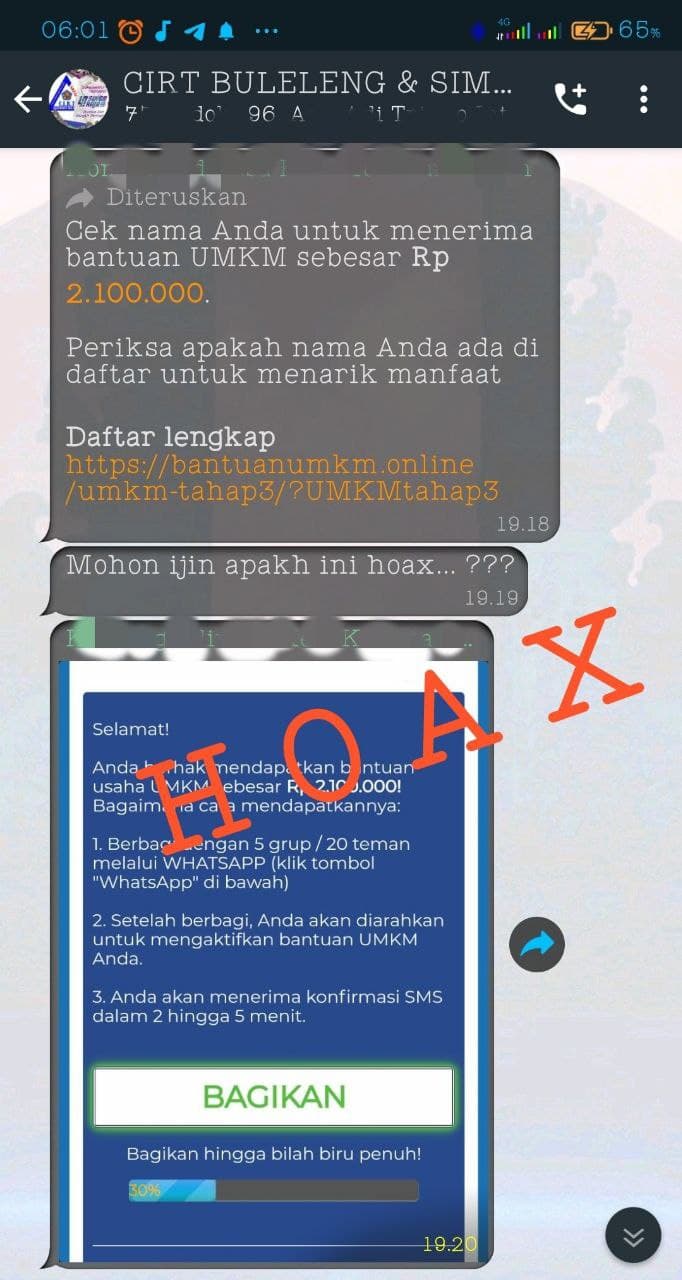 Tangkapan Layar Di Group WhatsApp, Bantuan UMKM